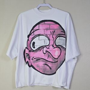 Billonarie Records "Billie" Brain Doble Leyered Oversized Boxy White T-Shirt M.